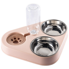 DING DONG PET 寵物多功能三格餐碗, 粉色的, 1個