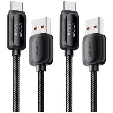 Essager 디스플레이 PD 100W 7A C타입 고속충전 케이블, 2개, 1m, 블랙
