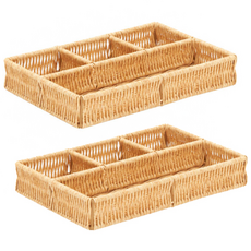 house recipe. PP仿藤編4格抽屜整理架, 米色, 2個