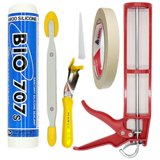 욕실용 바이오 실리콘 보수 세트(실리콘 백색+건+양날헤라+테이프+제거기) 총 6종, 1세트