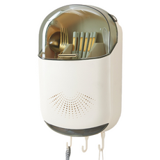 수저통 펀치리스 수저통 주방 선반 수저 수납통 플라스틱 배수벽걸이 수저 수납함, 크림, 1개