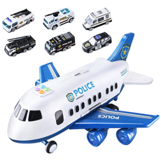 영어 사운드 수납 비행기 + 미니카 6p + 구조물 + 스티커 세트, 경찰비행기
