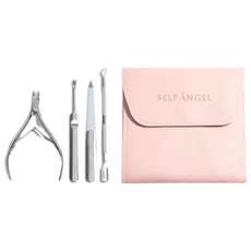 SELFANGEL 指甲護理死皮鉗 + 雙面推棒 + V型死皮推 + 指甲銼 + 收納包套組, 1套