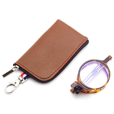 안경테 휴대용 접이식 원형 사각 확대경 안경테 파우치 세트, 호피, 1개