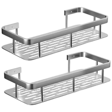 免鑽孔一字型浴室置物架, 銀色