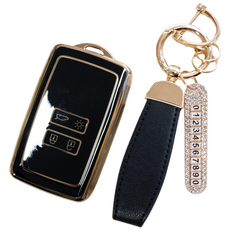 트니르 르노삼성 호환 2024 아르카나 QM6 SM6 XM3 차 키케이스 tpu 가죽 키링 키홀더 차량용품, 르노A타입, 일반오링, 블랙