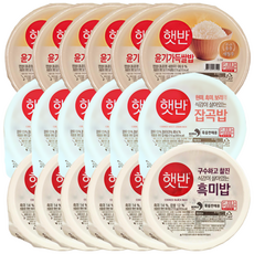 CJ 건강 햇반 신제품 3종 혼합 (백미 + 잡곡밥 + 흑미밥) 캠핑 자취 식단 조합 즉석밥, 18개, 210g