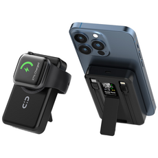 THOUSTA 맥세이프 무선 고속충전 보조배터리 10000mAh PD22.5W QC3.0 일체형 슬림 파워뱅크 거치대, 블랙