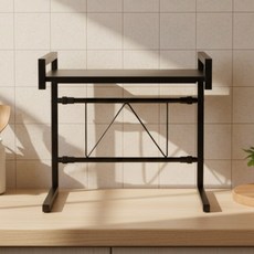 제이닷픽 심플 전자레인지 길이확장 선반, 2단, 블랙