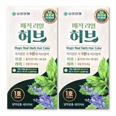 유한양행 유한 매직리얼허브 10분대 허브염색약 1호 자연흑갈색 2호 연한흑갈색 중, 1호 진한흑색, 2개