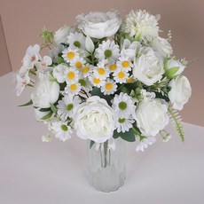 칼라월드 성묘 조화 꽃다발 장미 국화 데이지 산소꽃, 1개, 화이트
