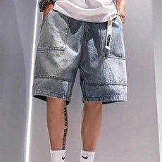 남자 워싱 데님 반바지 와이프 핏 청 반바지