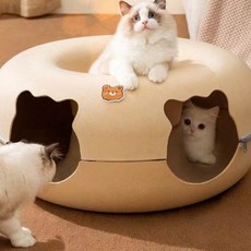 누비펫 고양이 숨숨 하우스 터널 동굴집, 베이지, 1개