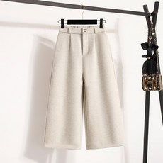 (26년 신상) 100kg까지 빅사이즈 여성 모직 정장 와이드 양털 7부 팬츠 가을 겨울 편한 패션 캐주얼 고급 드레이프 우아한 핏 이쁜 입체 주름 디자인 빈티지 반밴딩 바지