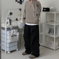 르위 오버핏 헨리넥 긴팔 니트 루즈핏 빅사이즈 스웨터 남녀공용