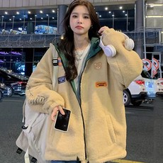 HA.M 여성 뽀글이 후드 점퍼 빅사이즈 루즈핏 집업 양털 자켓 겨울