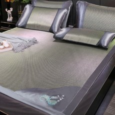 TUTOGO 冰絲涼蓆 天然藤席 涼感床墊 銀灰 180x200cm 雙人加大 可折疊 四角綁帶設計 涼而不冰 全家適用, 銀灰,180x200cm雙人加大蓆（無枕套）