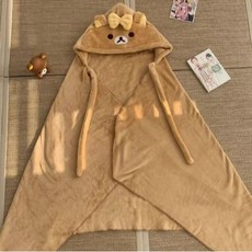 리락쿠마 후드 담요 무릎담요 캐릭터 극세사 블랭킷 귀달이 숄