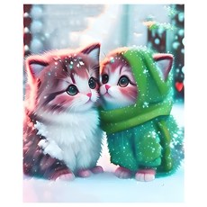 지산 보석십자수 캔버스형 50 x 40 cm DIY 세 트, 고양이 커플 사랑, 1세트