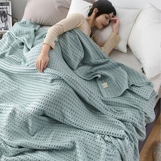[반전] 와플 싱글 에어컨 이불 타월 담요 여름이불 포근포근 편안 모달와플 홑이불, 하늘색