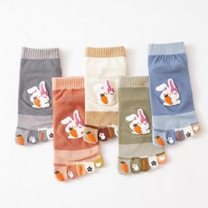 봄 여름 가을 여성발가락양말 당근 토끼 단목 발가락양말 5켤레세트