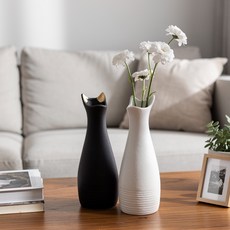 유포리아 이펙트 도자기 세라믹 심플 고양이 화병 북유럽풍 오브제, 화이트