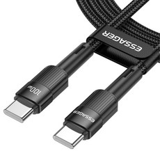 Essager 말랑이 탄성 단선 방지 메탈 100W C to C타입 고속 충전 케이블 2개입, 2m, 블랙, 60W, 2개