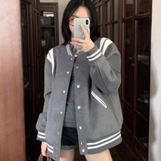 TIMEPURE 여성 야구복 모직 코트 디자인 가을 겨울 아메리칸 스타일 루즈핏 캐주얼 빅사이즈 스쿨룩 상의 빈티지 코디 숏 도톰한 코트 점퍼