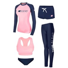 엔도어스 여성 래쉬가드 5피스 세트 한벌로 다양한연출가능한 여행필수템, L, 핑크