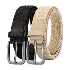 CKIRUV 남녀 공용 캔버스 탄성 벨트, 블랙+카키, 1개