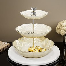 북유럽풍 디자인 3단 과일 케이크 디저트 트레이, 1개, 크림화이트