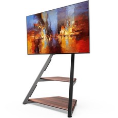 FITUEYES 에펠 TV 스탠드 이동식 바퀴형 티비 거치대 32~65인치 최대 40kg 높이조절 회전 각도조절 월넛색, 1개, F82F2444L