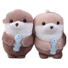 토이즈데이 귀여운 아기 수달 인형 키링 구디백 단체 장난감 선물, 2개, 진갈색+연갈색, 13cm