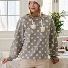 [메리브] 여성 기모맨투맨 도트나염맨투맨 여성티셔츠 땡땡이 긴팔 루즈핏 기모티셔츠 2color