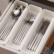 라이프엔라이크 길이조절 수저정리함 주방 서랍정리함 확장형 수저 트레이 3개입, 3개, 화이트