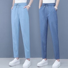 꽃소담 1+1 여자 여름 아이스 데님팬츠 밴딩 스판 쿨청바지 MAL26A1400