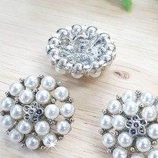 비즈라이프 20mm원형 진주보석단추1개, 1개, 백금도금