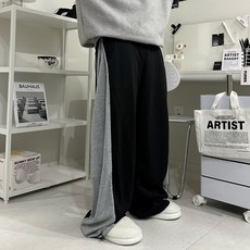 르위 사이드 라인 배색 와이드 스웻 벌룬 팬츠