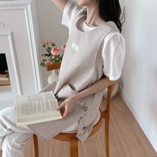 지지미 체크 여름 리플 앞치마 통기성좋은 시원한 예쁜 유치원 어린이집 원피스 단추형 선생님 보육교사 단체 앞치마 린다스 에이프런샵, 1개, 일반프리_베이지