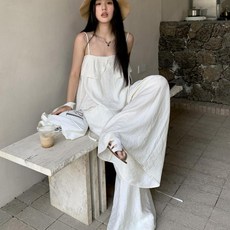 투니스 여성 스퀘어넥 민소매 탑 + 와이드 레그 긴바지 세트