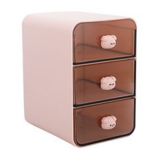 블링오피스 깔끔 책상 정리 귀여운 플라스틱 소품 미니 수납함 서랍장, 3단, 피치핑크