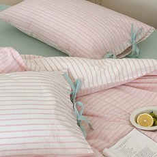 킬제이 파스텔 스트라이프 리본 베개커버 베갯잇 6종 컬러 2매 1세트