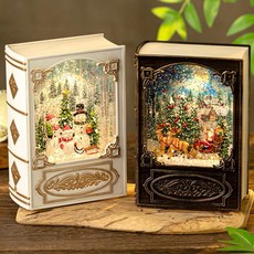 생활더봄 엔틱 북모양 크리스마스 오르골 LED 무드등 스노우볼 인테리어 장식, 블랙