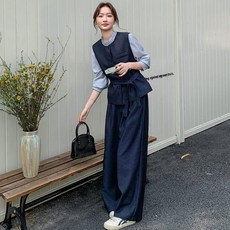POMTOR 여성 캐주얼 정장 오버핏 세트 하객룩 스리피스