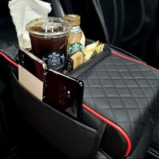 카블랙 차량용 콘솔쿠션 팔걸이쿠션 컵홀더 수납함, 1개, 레드라인 블랙