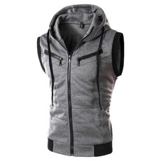 해피유통 남성 운동 캐주얼 민소매 조끼 가볍고 지퍼 디자인 후드 포함
