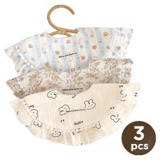 [KC인증] 몽실이 폼폼 레이스 방수 롤링턱받이 3set 아동 유아 베이비 사계절 침받이 이유식 스카프빕 외출