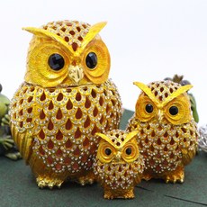 재물이 들어오는 황금그물부엉이장식 풍수인테리어소품 부엉이보석함, 소