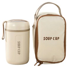 SHUNFA 휴대용 304 스테인리스 보온 죽통 스푼 포함, 1개, 800ml, 아이보리