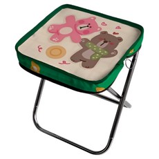 체리닷컴 캠핑 캐릭터 알루미늄 접이식 의자 폴딩 스툴, 아이보리 곰돌이들, 1개
